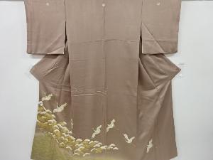 アンティーク　金彩　松に群鶴模様刺繍三つ紋着物(比翼付き)